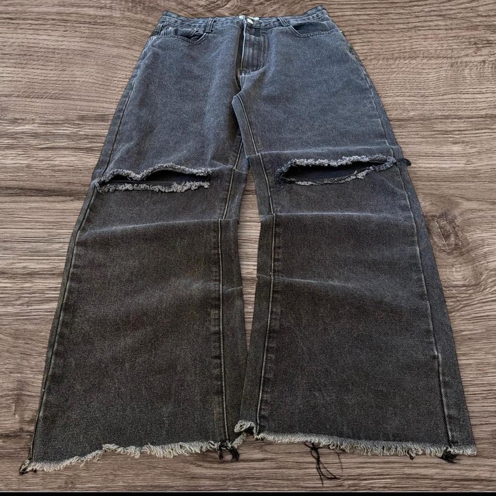 30x30 Black Baggy Wide Leg Grunge Denim Jeans Y2K Vintage